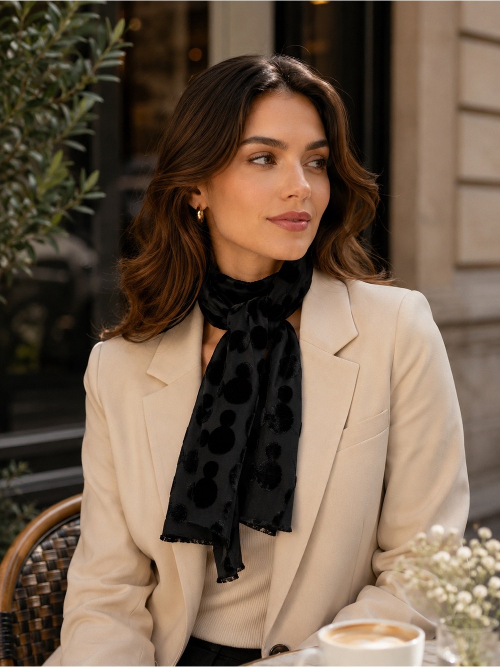 Disney Black Velvet Mickey Polka Dot Scarf for Women